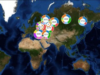 Археологическая карта России со статистическими данными об объектах археологического наследия, сгруппированных по федеральным округам